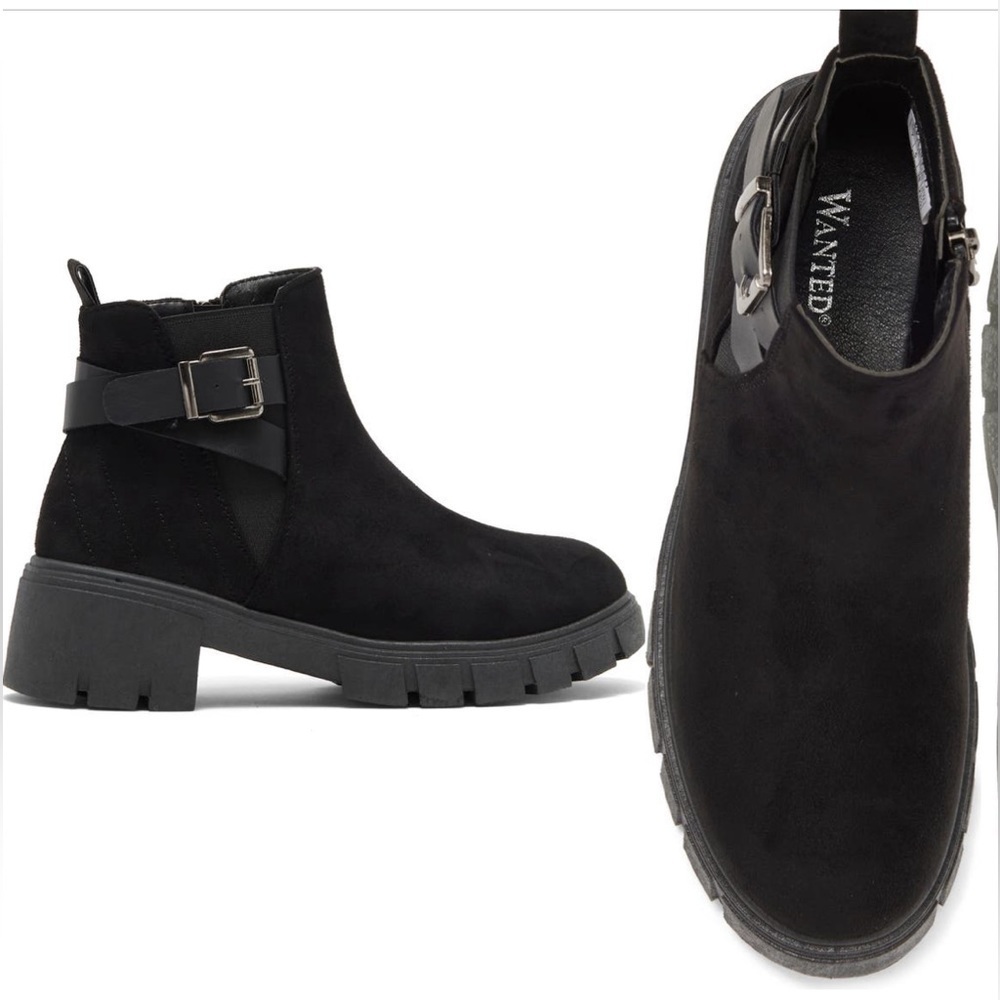 WANTED FOOTWEAR CINDER LUG SOLE BLACK CHELSEA ANKLE BOOTIE SIZE 10 - Picture 4 of 6
